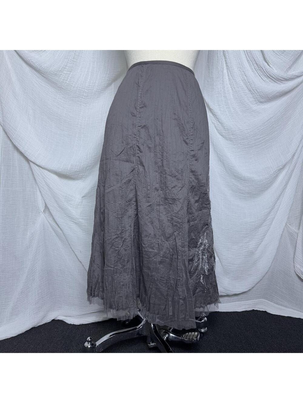 Gray Cotton Embroidered Maxi Skirt Size 16